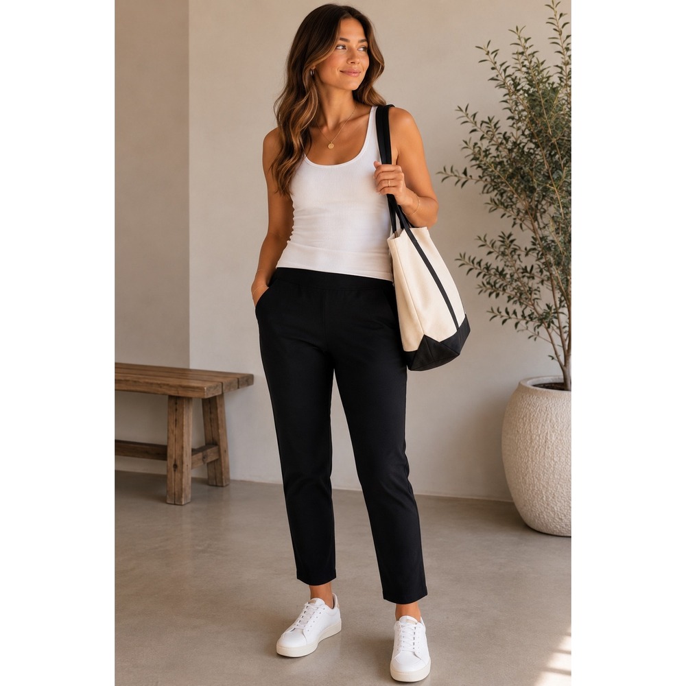Eileen Fisher Womens XL Black Stretch Jersey Pull On Leggings Slim Pants